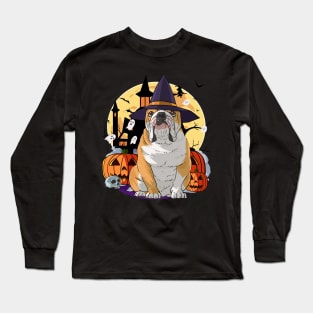 English Bulldog Witch Happy Halloween Long Sleeve T-Shirt